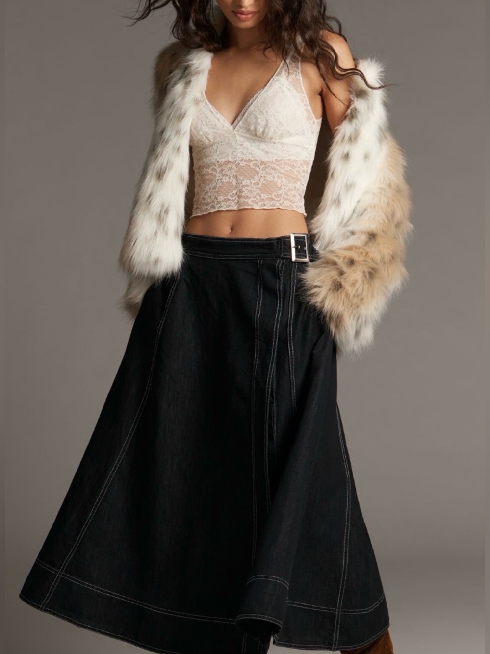 ANTHROPOLOGIE PILCRO SIDE SLIT DENIM A-LINE MIDI SKIRT XL